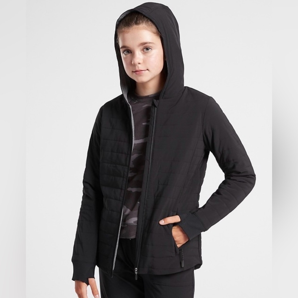 Athleta Girl Jumpstart Quilted Hooded Jacket Size Medium 8-10 Black